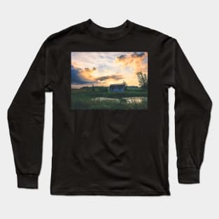 Dusk's Embrace: Barn, Grass, and Swamp Symphony V2 Long Sleeve T-Shirt